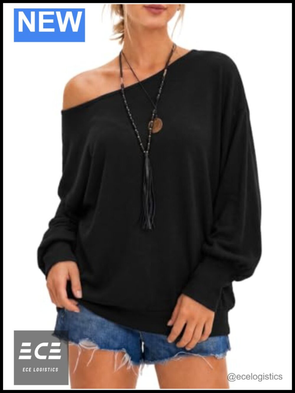 Off Shoulder Oversized Batwing Dolman Sleeve Knit Sweater Tunic Top